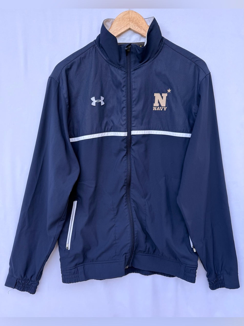 Under Armour Navy Blue Zip-Up Sweater with White Accents